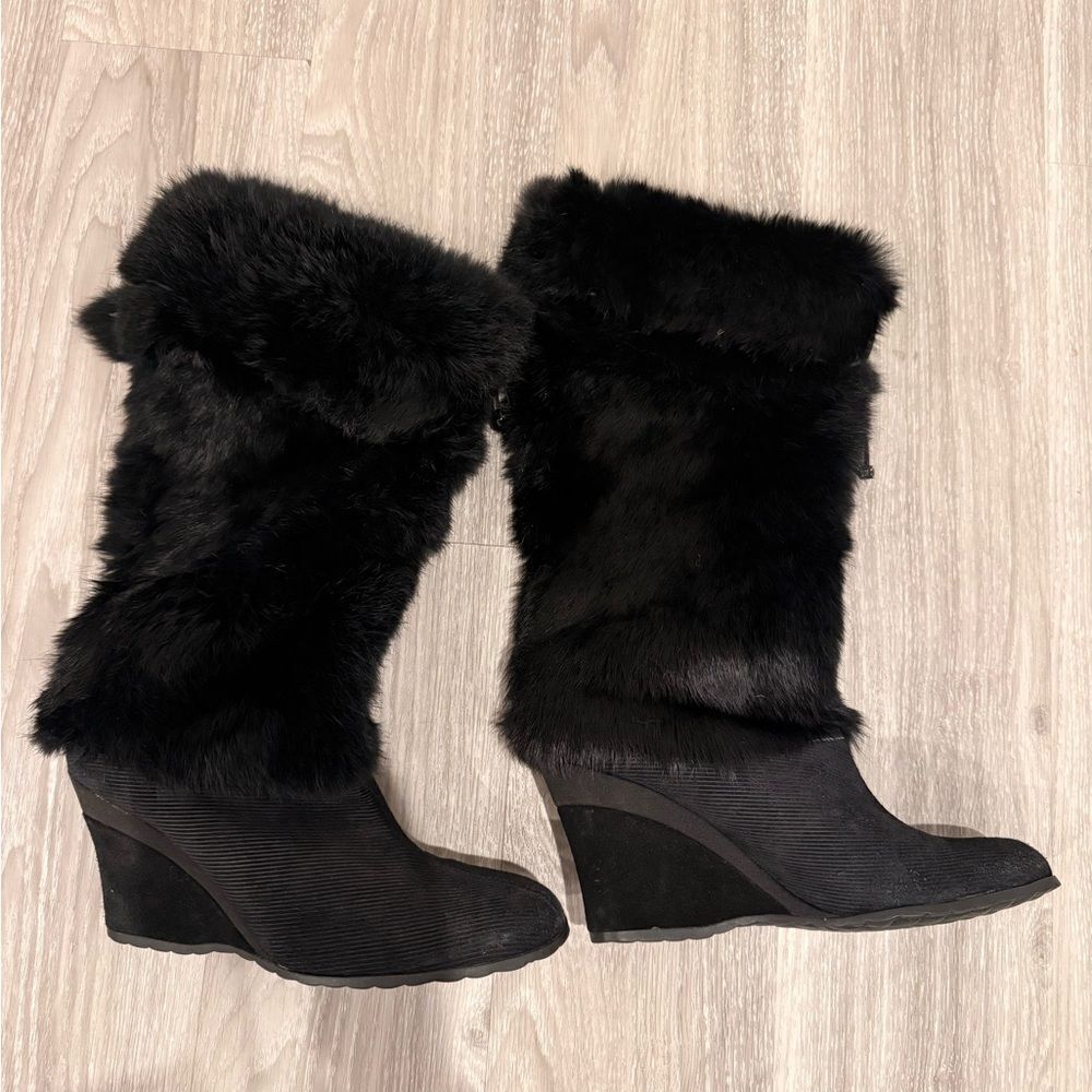 Women's Black Faux Fur Wedge Boots